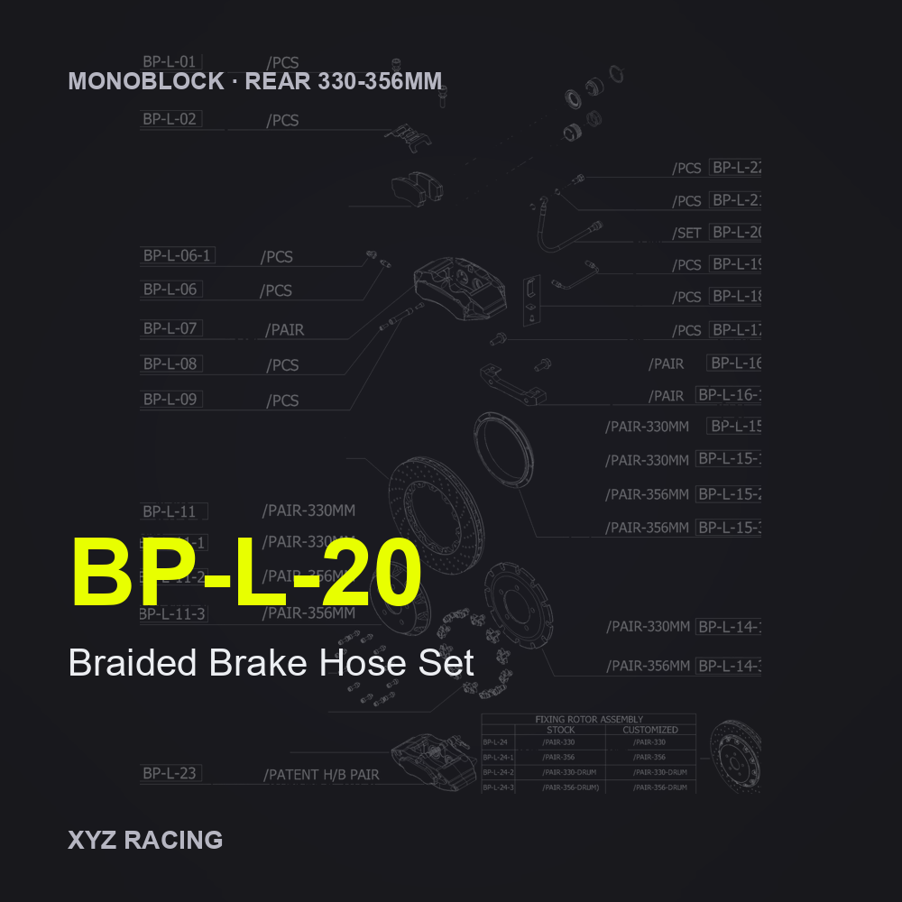 Braided Brake Hose Set (BP-L-20) — Monoblock Rear 330-356mm