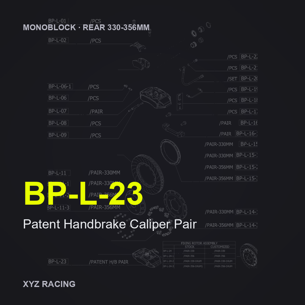Patent Handbrake Caliper Pair (BP-L-23) — Monoblock Rear 330-356mm
