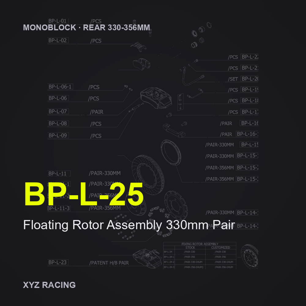 Floating Rotor Assembly 330mm Pair (BP-L-25) — Monoblock Rear 330-356mm