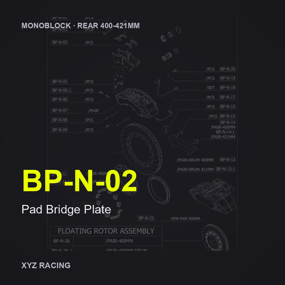Pad Bridge Plate (BP-N-02) — Monoblock Rear 400-421mm