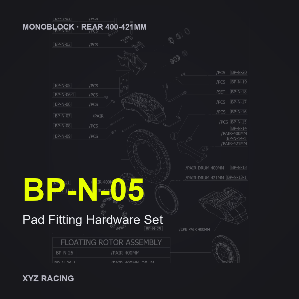 Pad Fitting Hardware Set (BP-N-05) — Monoblock Rear 400-421mm