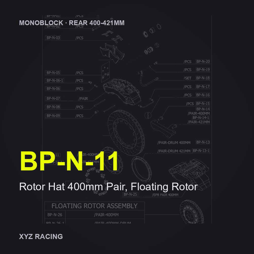 Rotor Hat 400mm Pair, Floating Rotor (BP-N-11) — Monoblock Rear 400-421mm