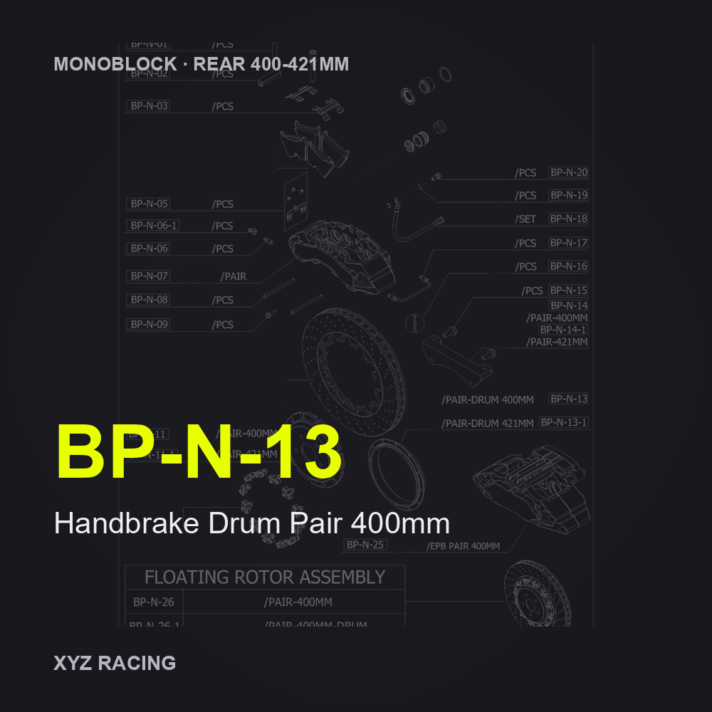 Handbrake Drum Pair 400mm (BP-N-13) — Monoblock Rear 400-421mm