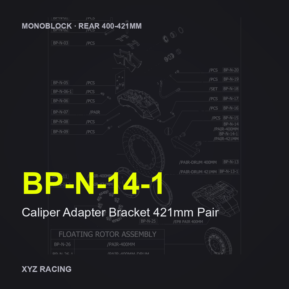 Caliper Adapter Bracket 421mm Pair (BP-N-14-1) — Monoblock Rear 400-421mm