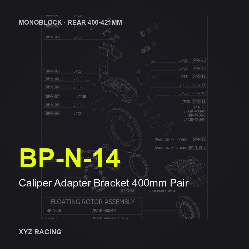 Caliper Adapter Bracket 400mm Pair (BP-N-14) — Monoblock Rear 400-421mm