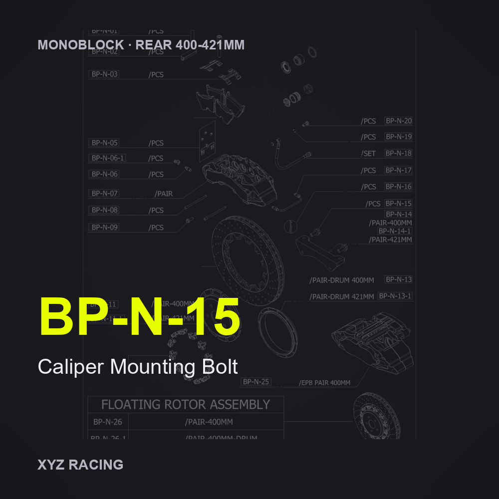 Caliper Mounting Bolt (BP-N-15) — Monoblock Rear 400-421mm