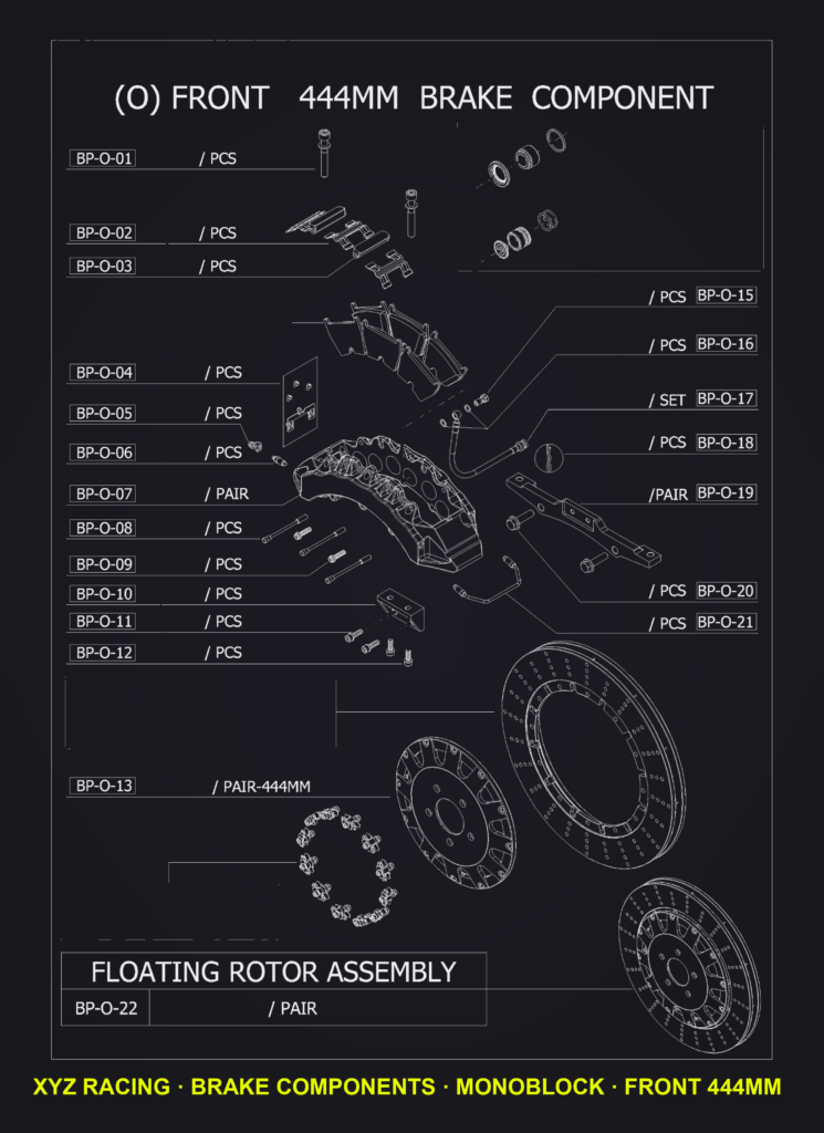 Braided Brake Hose Set (BP-O-17) — Monoblock Front 444mm