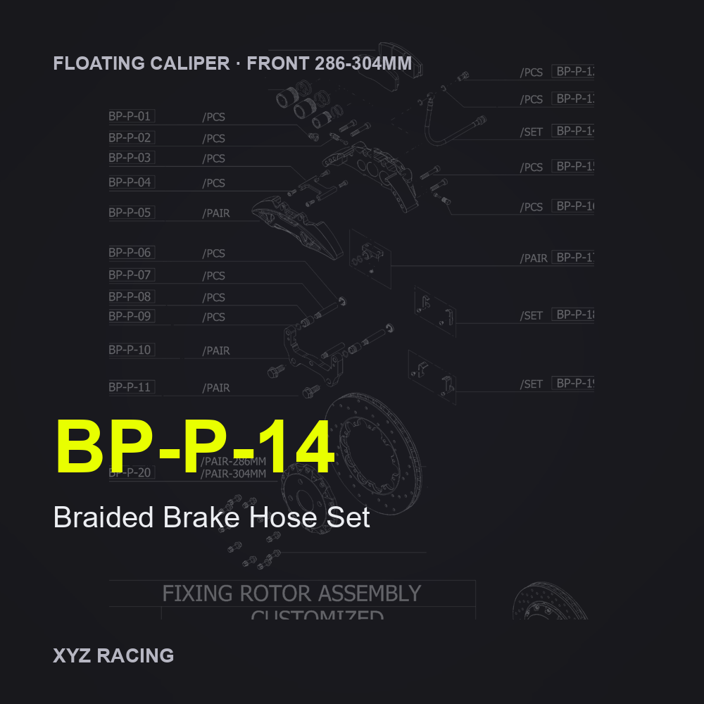 Braided Brake Hose Set (BP-P-14) — Floating Caliper Front 286-304mm