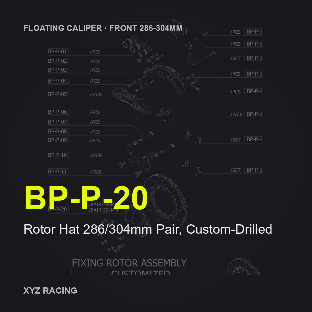 Rotor Hat 286/304mm Pair, Custom-Drilled (BP-P-20) — Floating Caliper Front 286-304mm