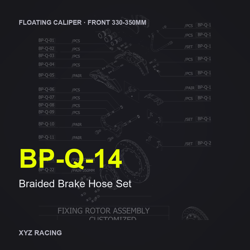 Braided Brake Hose Set (BP-Q-14) — Floating Caliper Front 330-350mm