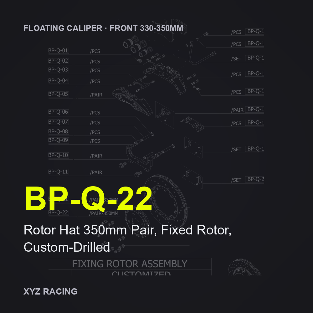 Rotor Hat 350mm Pair, Fixed Rotor, Custom-Drilled (BP-Q-22) — Floating Caliper Front 330-350mm
