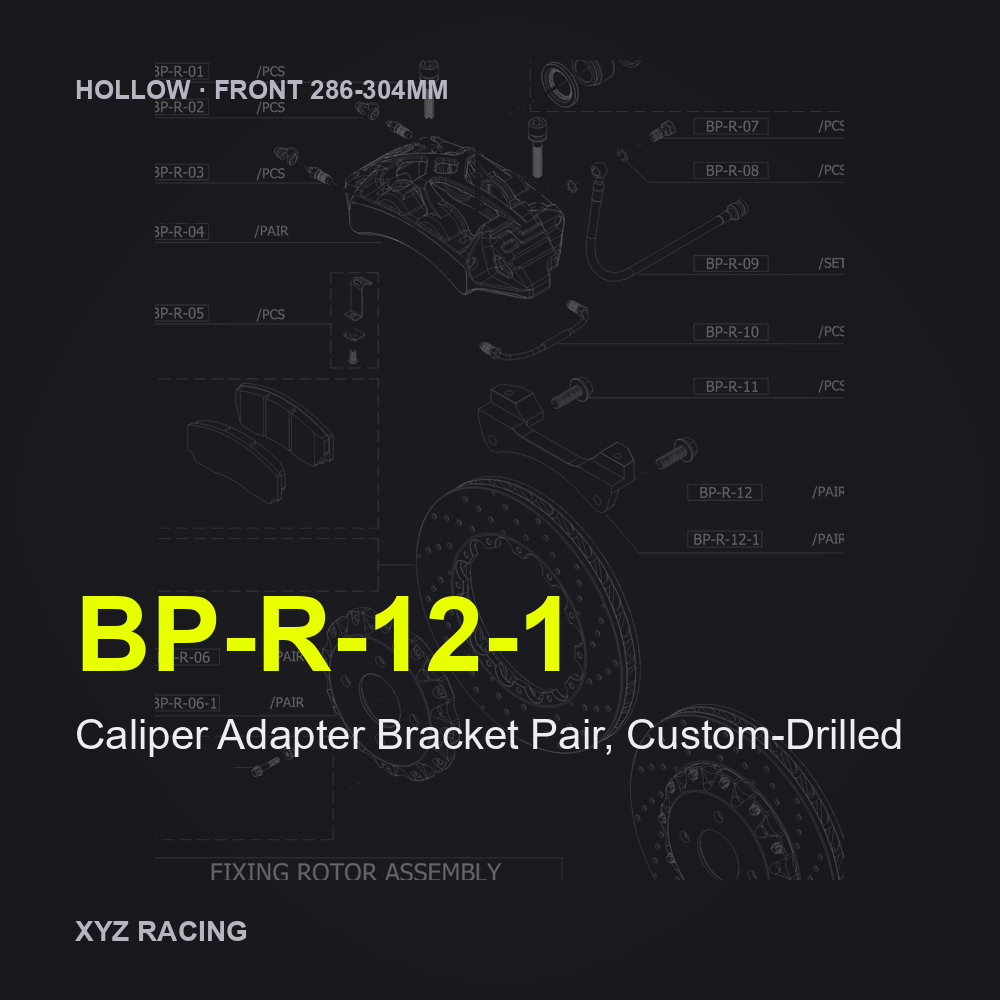 Caliper Adapter Bracket Pair, Custom-Drilled (BP-R-12-1) — Hollow Front 286-304mm