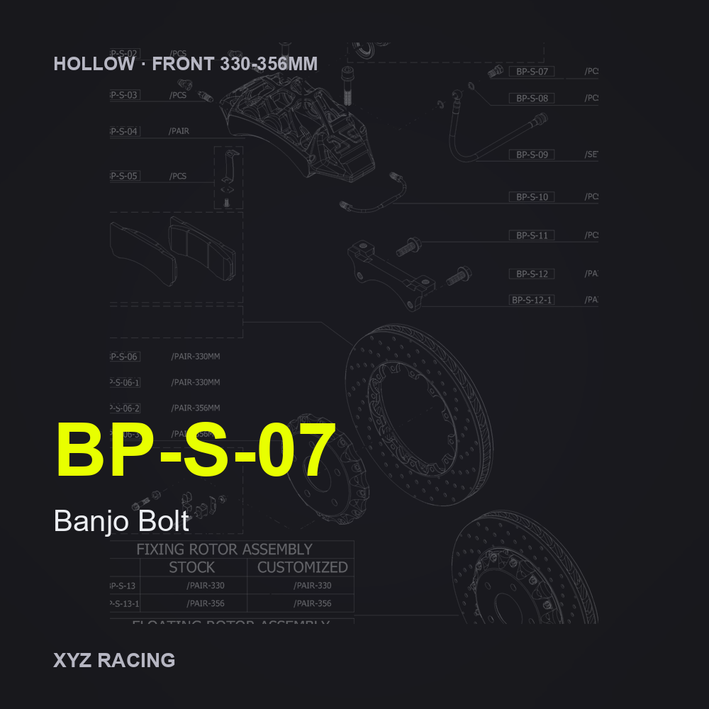 Banjo Bolt (BP-S-07) — Hollow Front 330-356mm