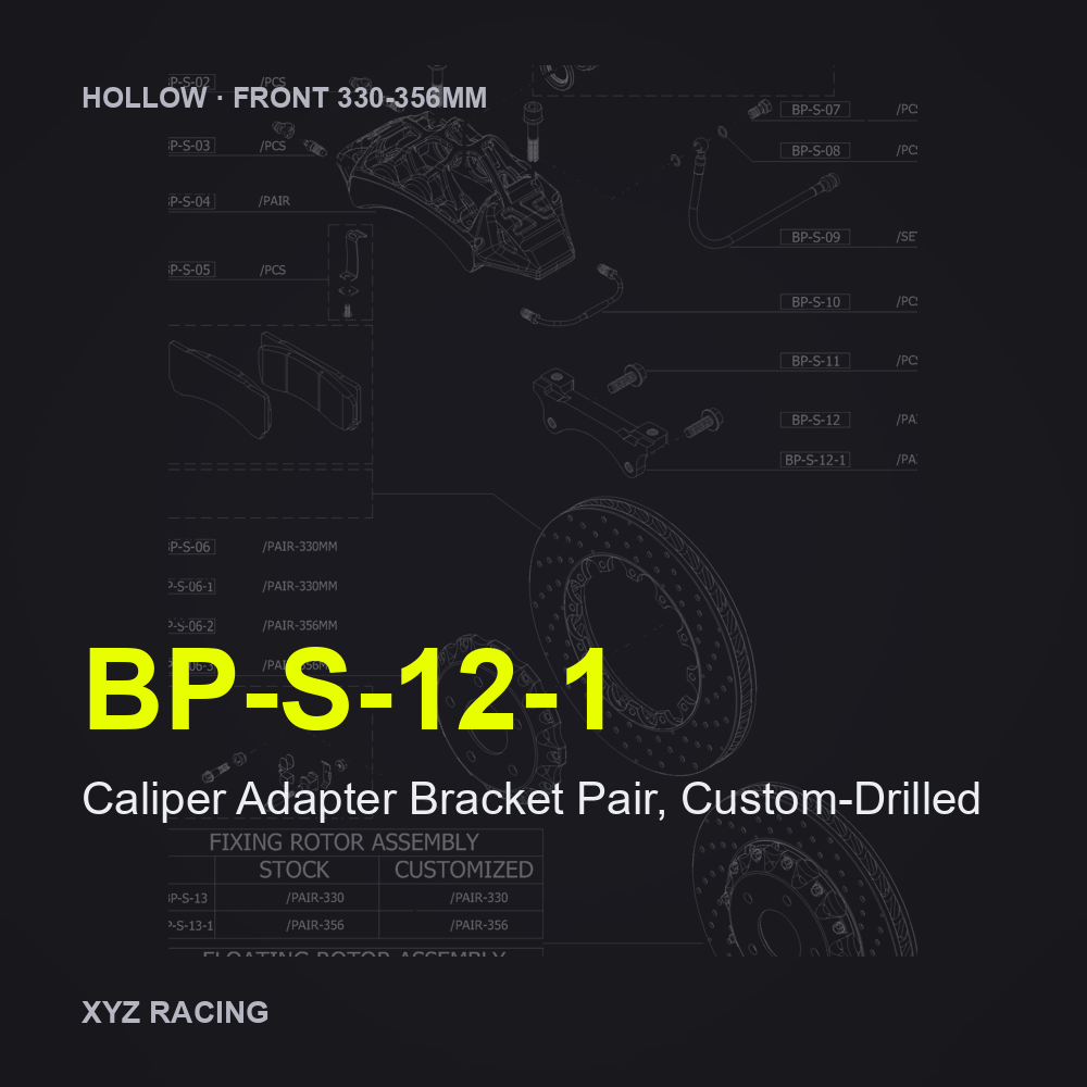 Caliper Adapter Bracket Pair, Custom-Drilled (BP-S-12-1) — Hollow Front 330-356mm