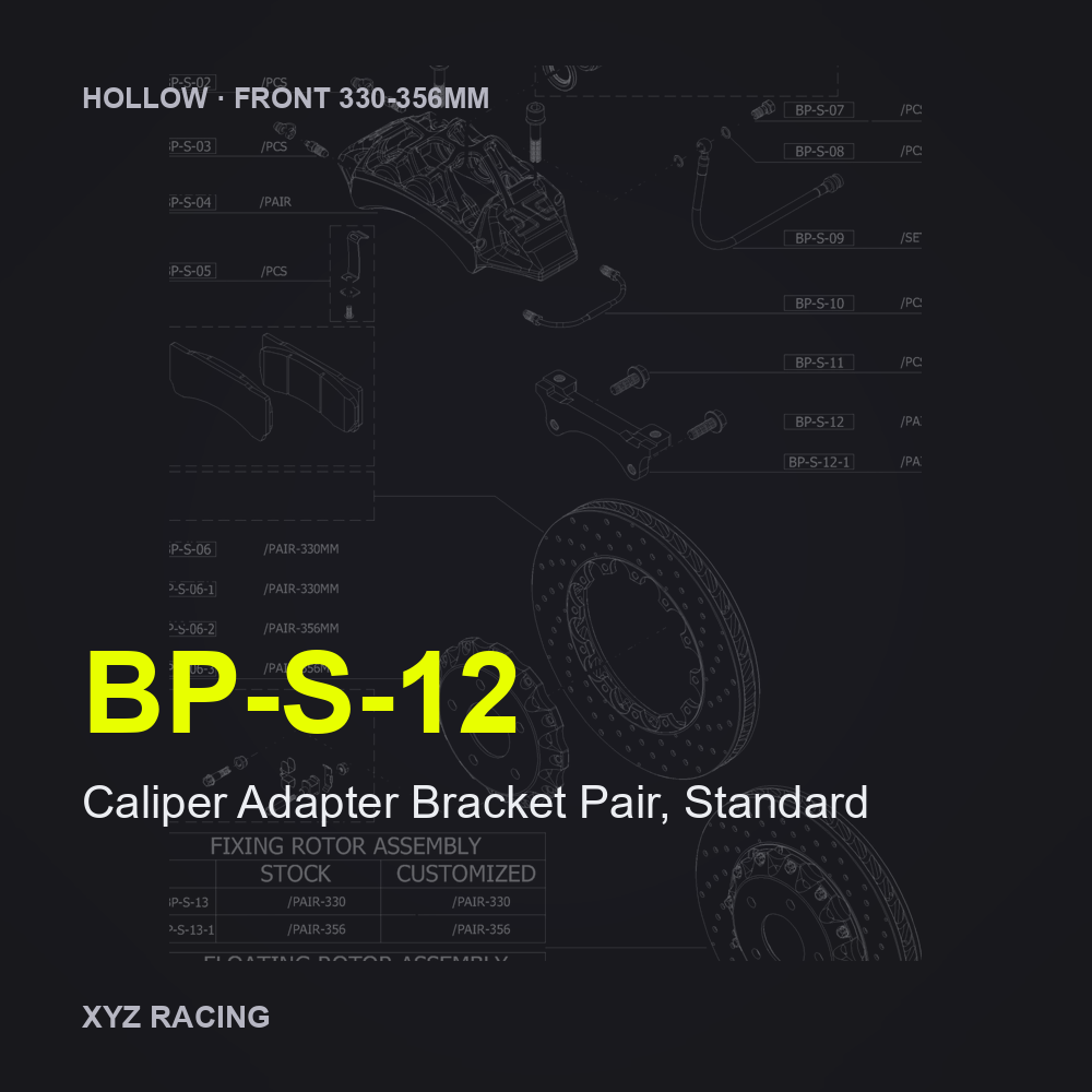 Caliper Adapter Bracket Pair, Standard (BP-S-12) — Hollow Front 330-356mm
