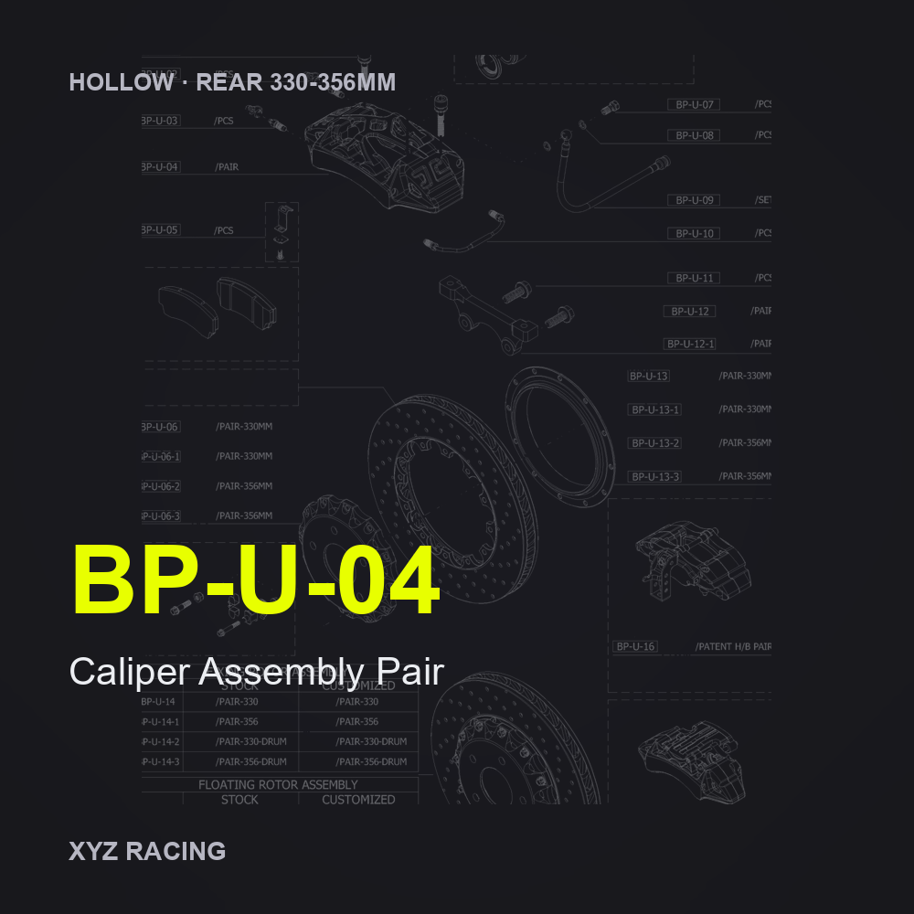 Caliper Assembly Pair (BP-U-04) — Hollow Rear 330-356mm