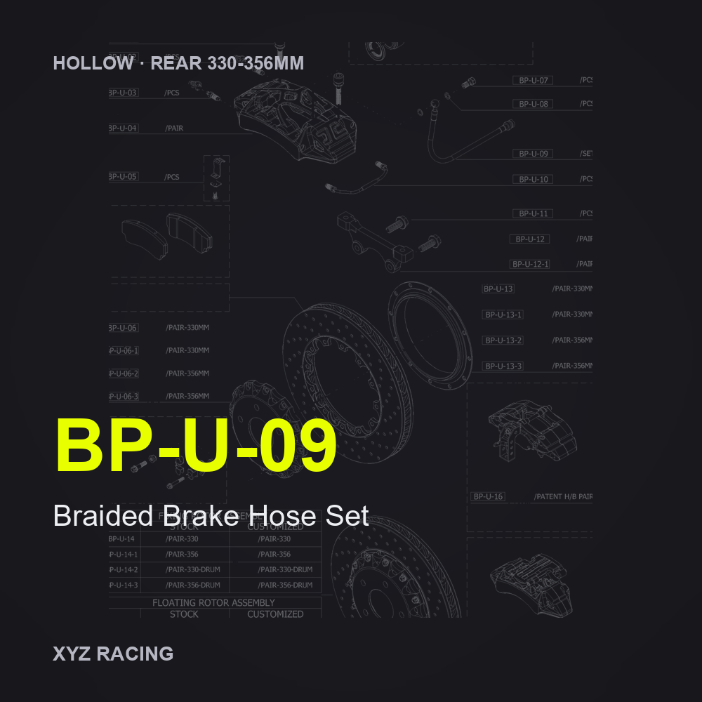 Braided Brake Hose Set (BP-U-09) — Hollow Rear 330-356mm