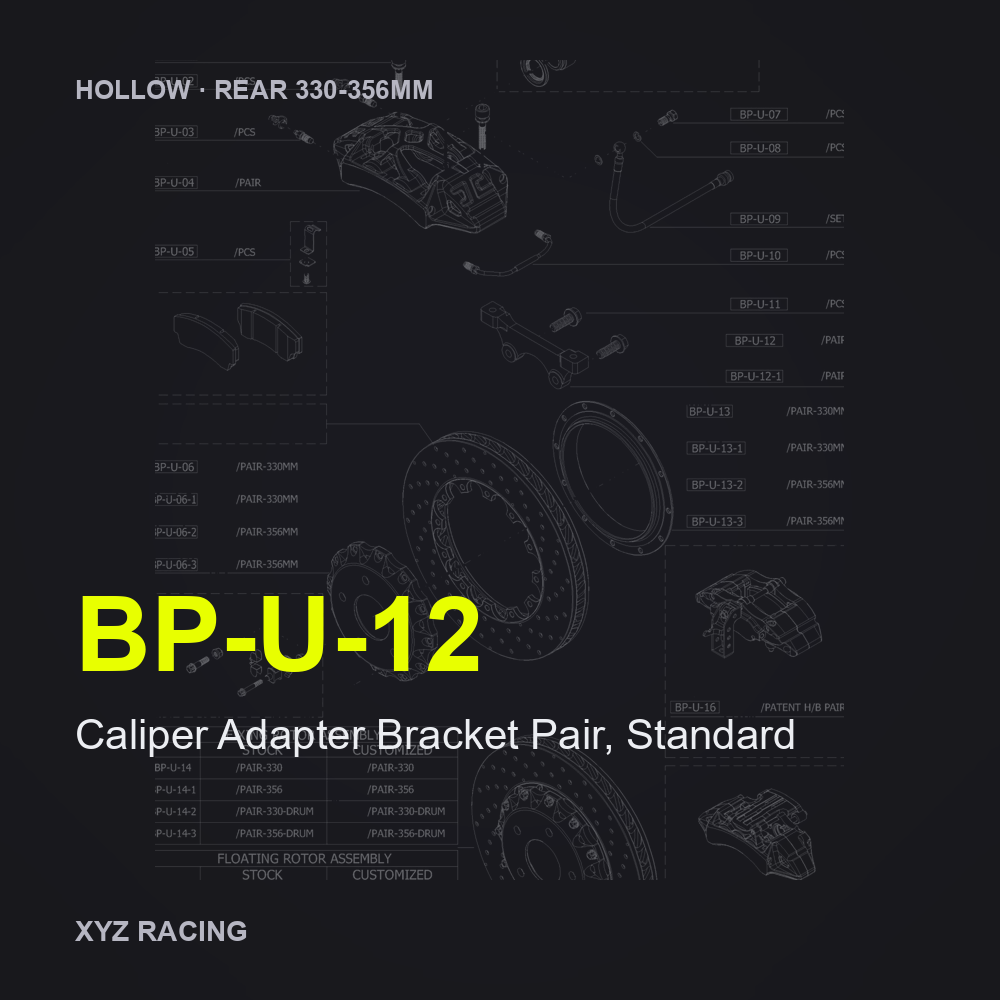 Caliper Adapter Bracket Pair, Standard (BP-U-12) — Hollow Rear 330-356mm