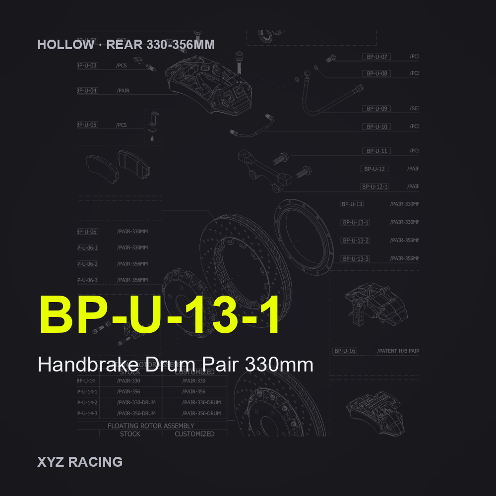 Handbrake Drum Pair 330mm (BP-U-13-1) — Hollow Rear 330-356mm