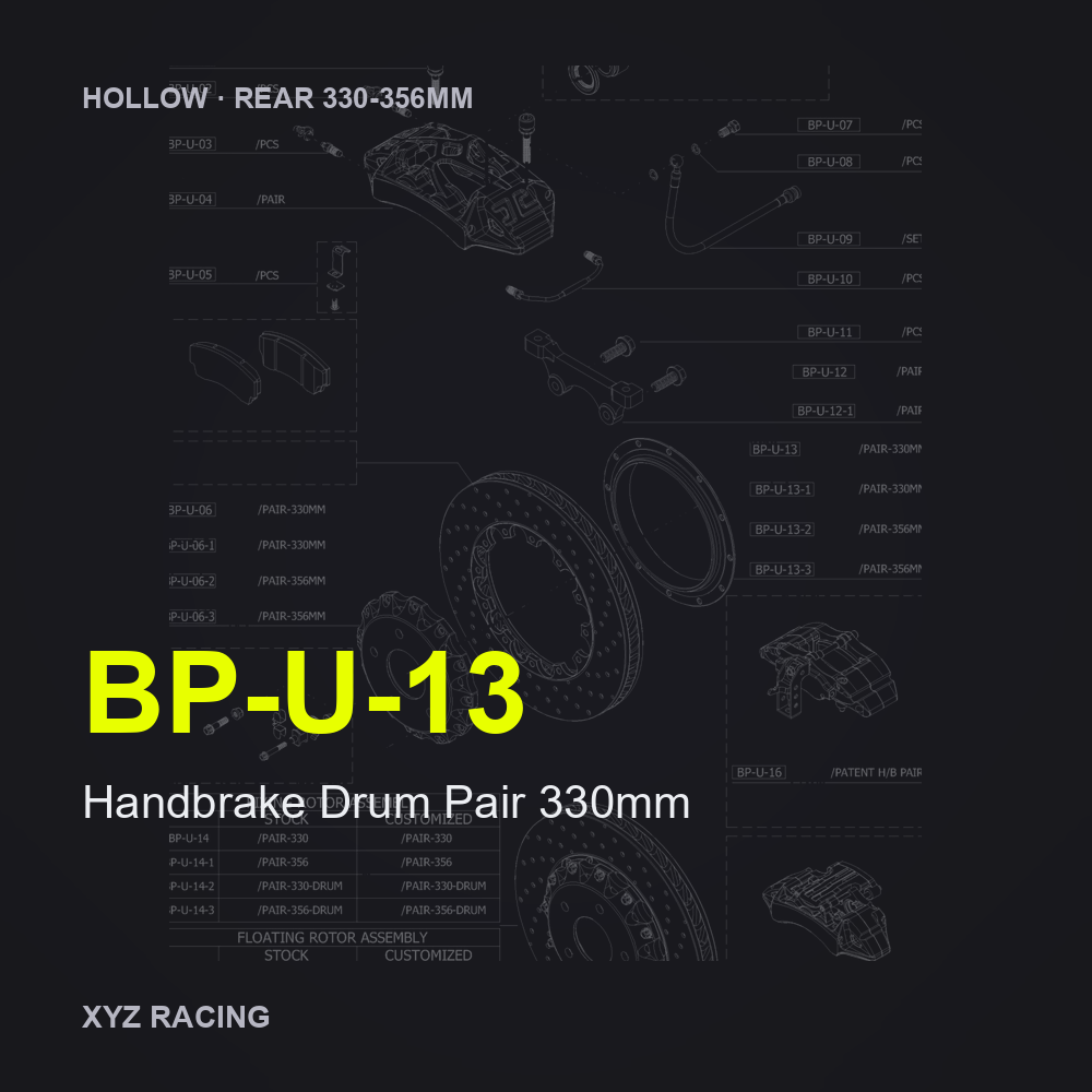 Handbrake Drum Pair 330mm (BP-U-13) — Hollow Rear 330-356mm
