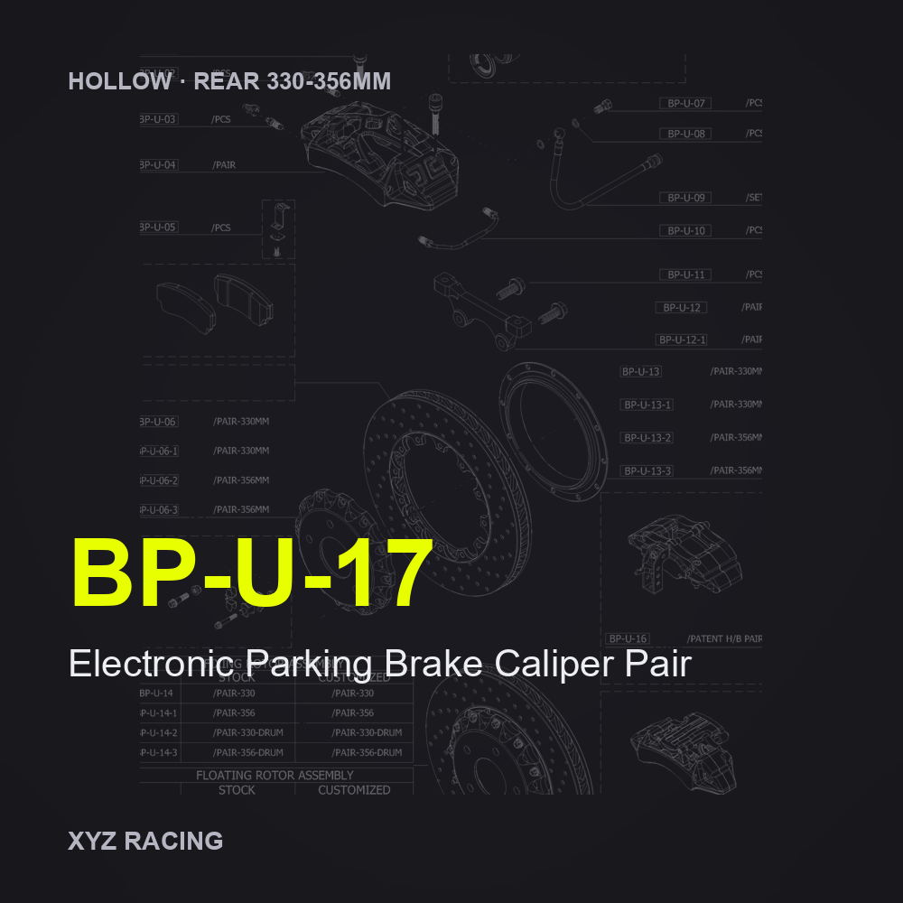 Electronic Parking Brake Caliper Pair (BP-U-17) — Hollow Rear 330-356mm
