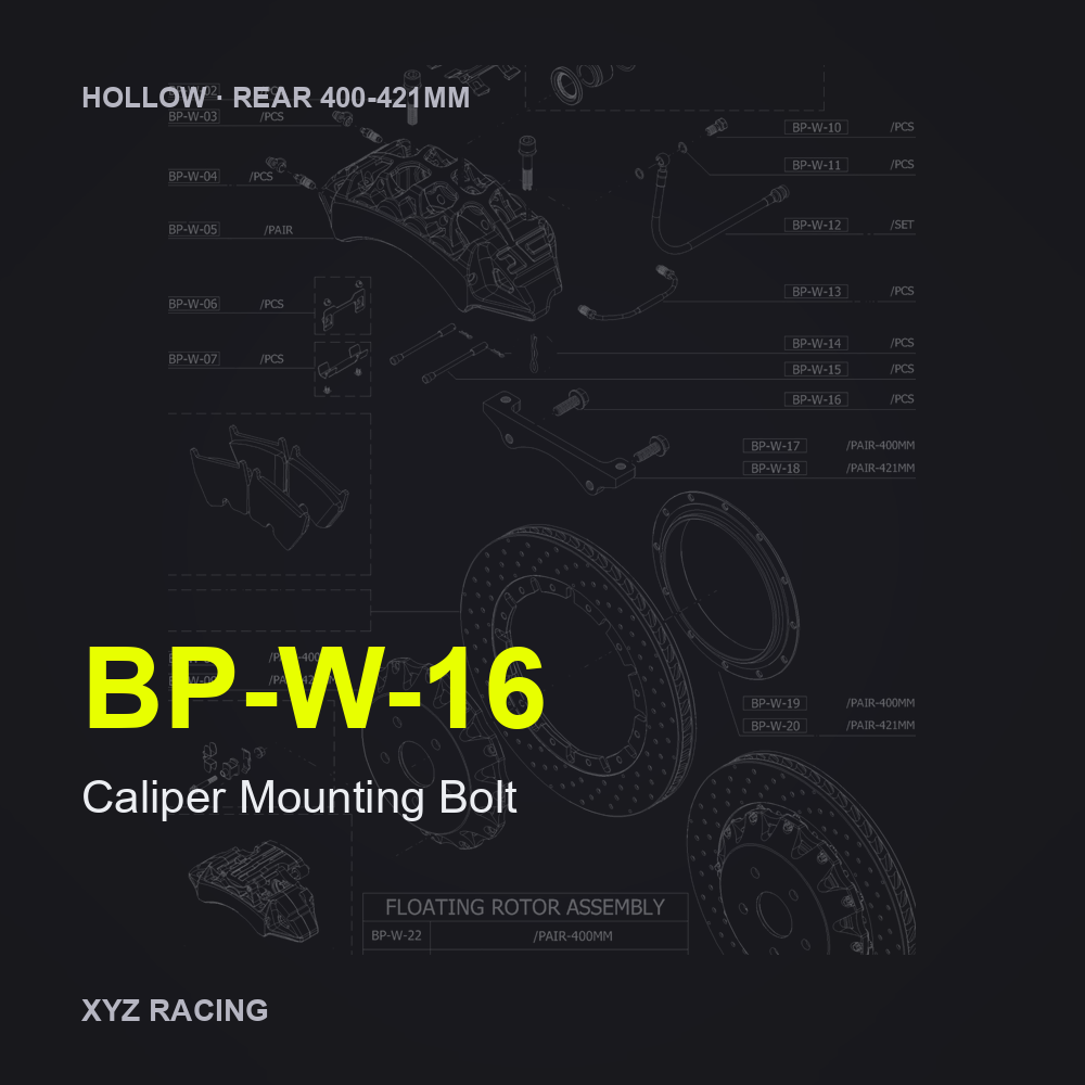 Caliper Mounting Bolt (BP-W-16) — Hollow Rear 400-421mm