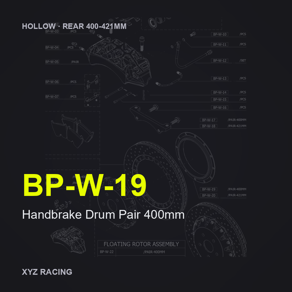 Handbrake Drum Pair 400mm (BP-W-19) — Hollow Rear 400-421mm