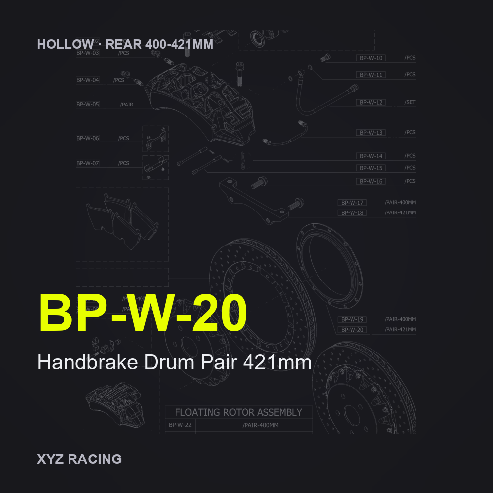 Handbrake Drum Pair 421mm (BP-W-20) — Hollow Rear 400-421mm