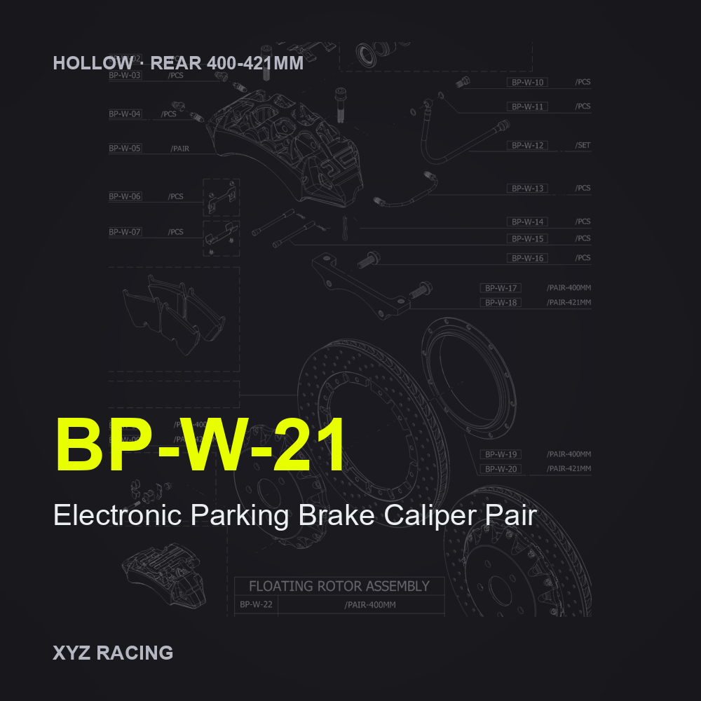 Electronic Parking Brake Caliper Pair (BP-W-21) — Hollow Rear 400-421mm