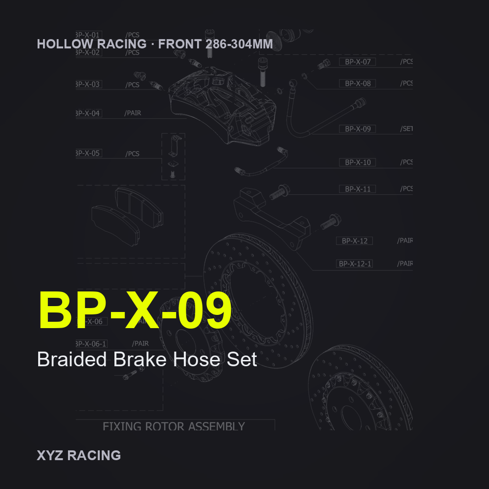 Braided Brake Hose Set (BP-X-09) — Hollow Racing Front 286-304mm