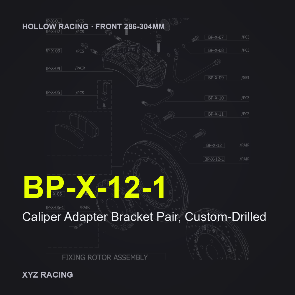 Caliper Adapter Bracket Pair, Custom-Drilled (BP-X-12-1) — Hollow Racing Front 286-304mm