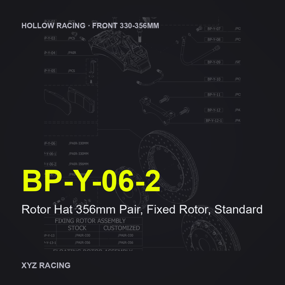 Rotor Hat 356mm Pair, Fixed Rotor, Standard (BP-Y-06-2) — Hollow Racing Front 330-356mm