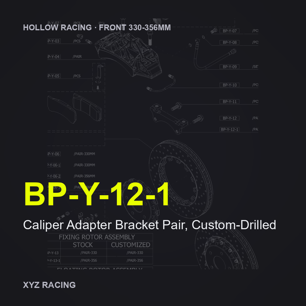 Caliper Adapter Bracket Pair, Custom-Drilled (BP-Y-12-1) — Hollow Racing Front 330-356mm