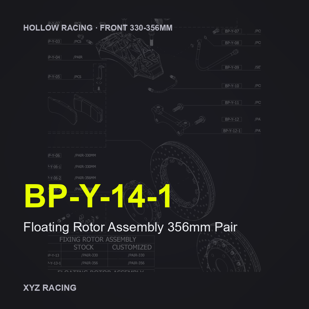 Floating Rotor Assembly 356mm Pair (BP-Y-14-1) — Hollow Racing Front 330-356mm