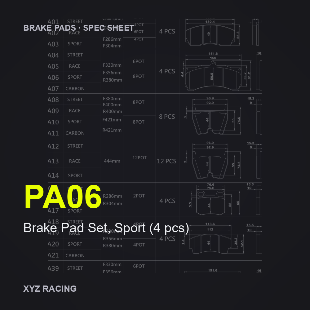 Brake Pad Set, Sport (4 pcs) (PA06) — Brake Pads F330/F356/R380