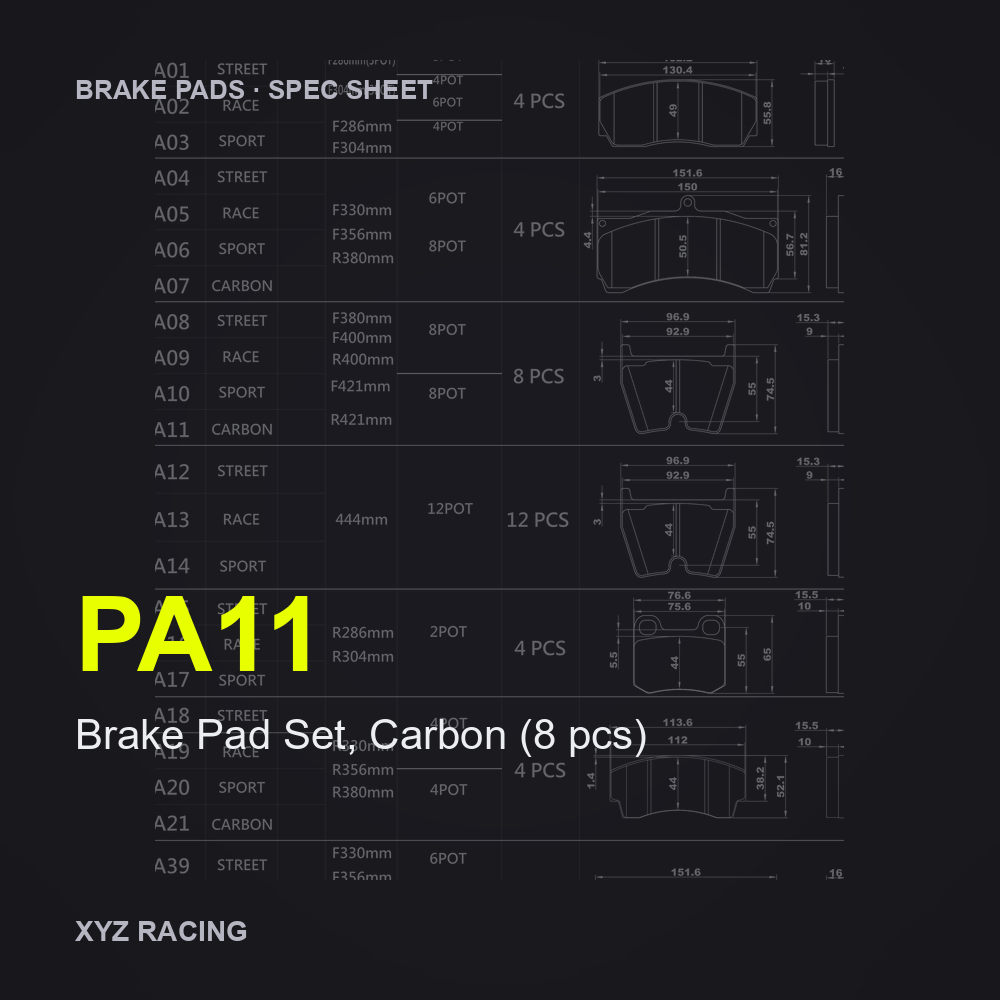Brake Pad Set, Carbon (8 pcs) (PA11) — Brake Pads F380/F400/R400