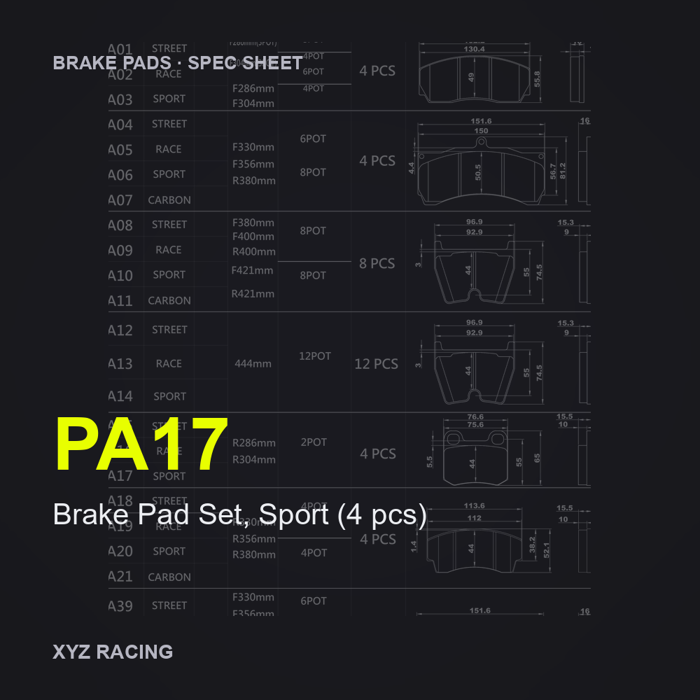 Brake Pad Set, Sport (4 pcs) (PA17) — Brake Pads R286/R304