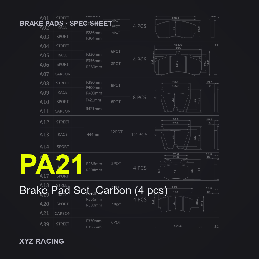 Brake Pad Set, Carbon (4 pcs) (PA21) — Brake Pads R330/R356/R380