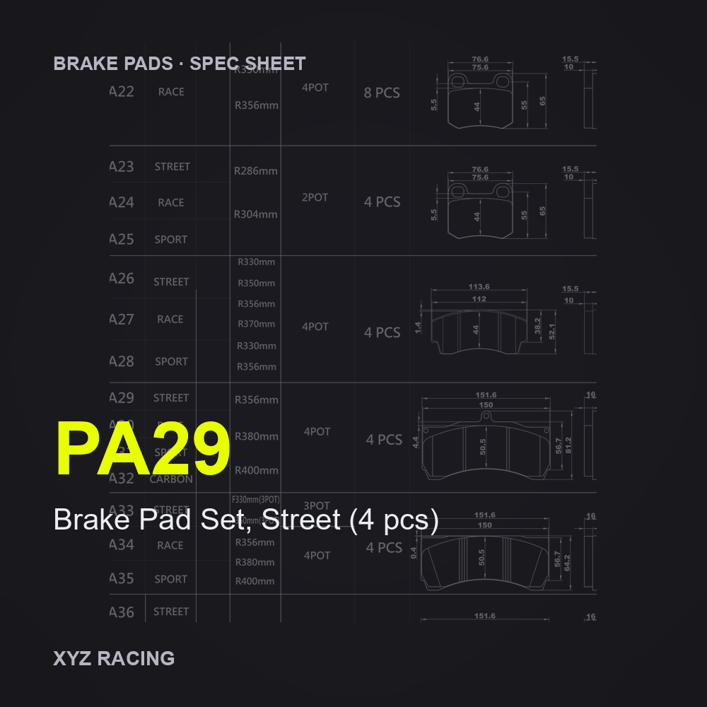Brake Pad Set, Street (4 pcs) (PA29) — Brake Pads R356/R380/R400 EPB
