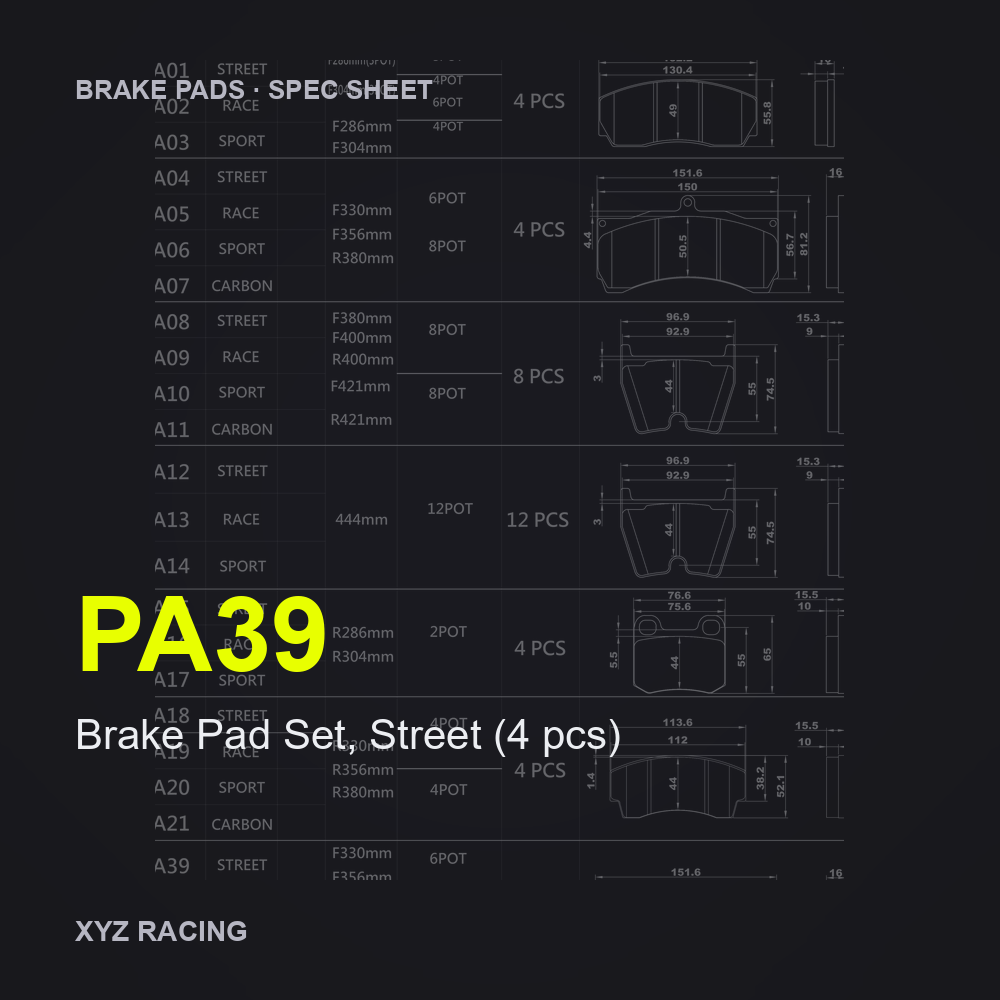 Brake Pad Set, Street (4 pcs) (PA39) — Brake Pads F330/F356/R380