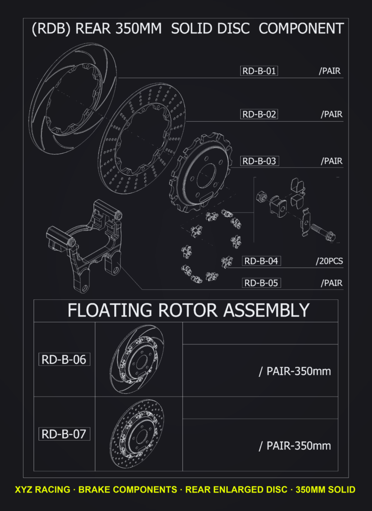 Rotor Floating Hardware Set (20 pcs) (RD-B-04) — Rear Enlarged Disc 350mm Solid