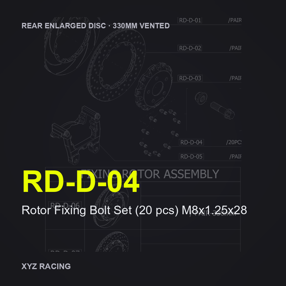 Rotor Fixing Bolt Set (20 pcs) M8x1.25x28 (RD-D-04) — Rear Enlarged Disc 330mm Vented