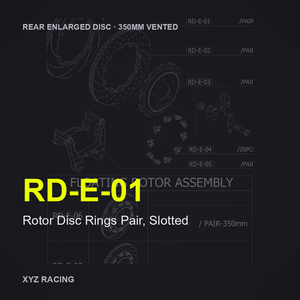 Rotor Disc Rings Pair, Slotted (RD-E-01) — Rear Enlarged Disc 350mm Vented