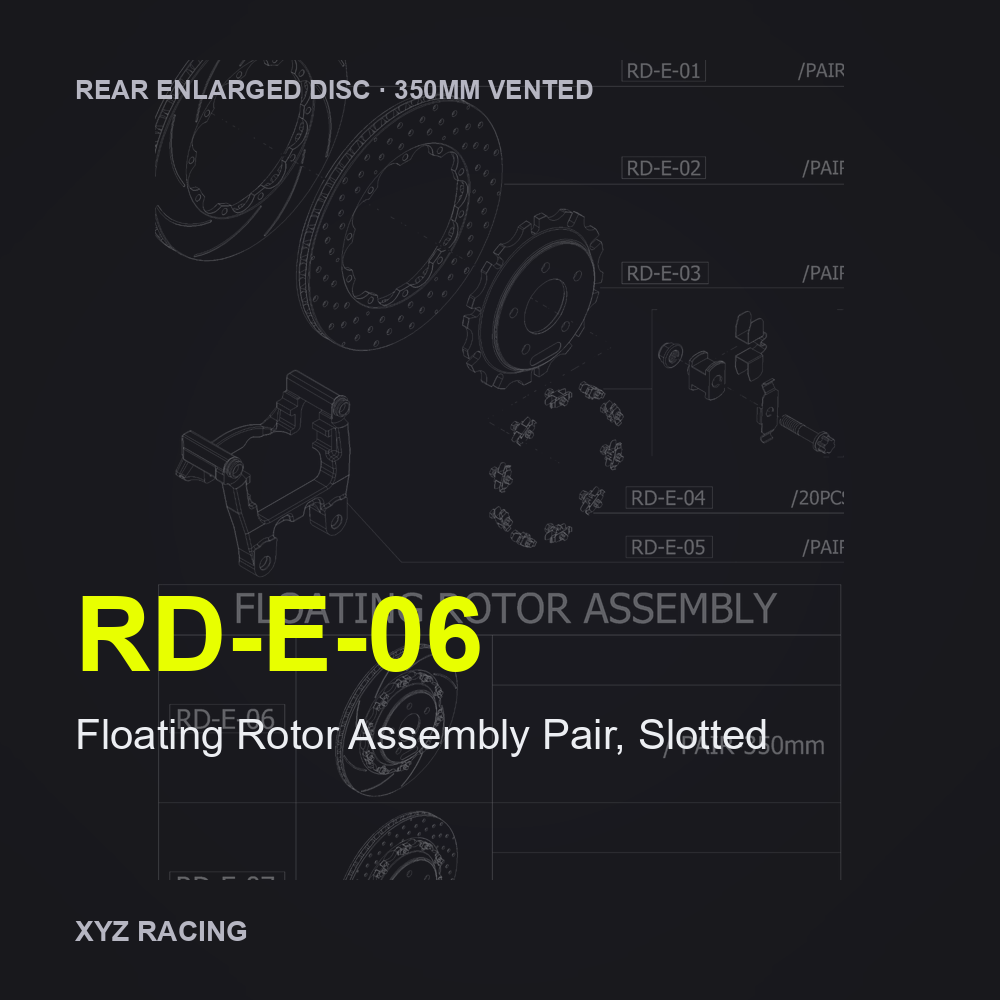 Floating Rotor Assembly Pair, Slotted (RD-E-06) — Rear Enlarged Disc 350mm Vented