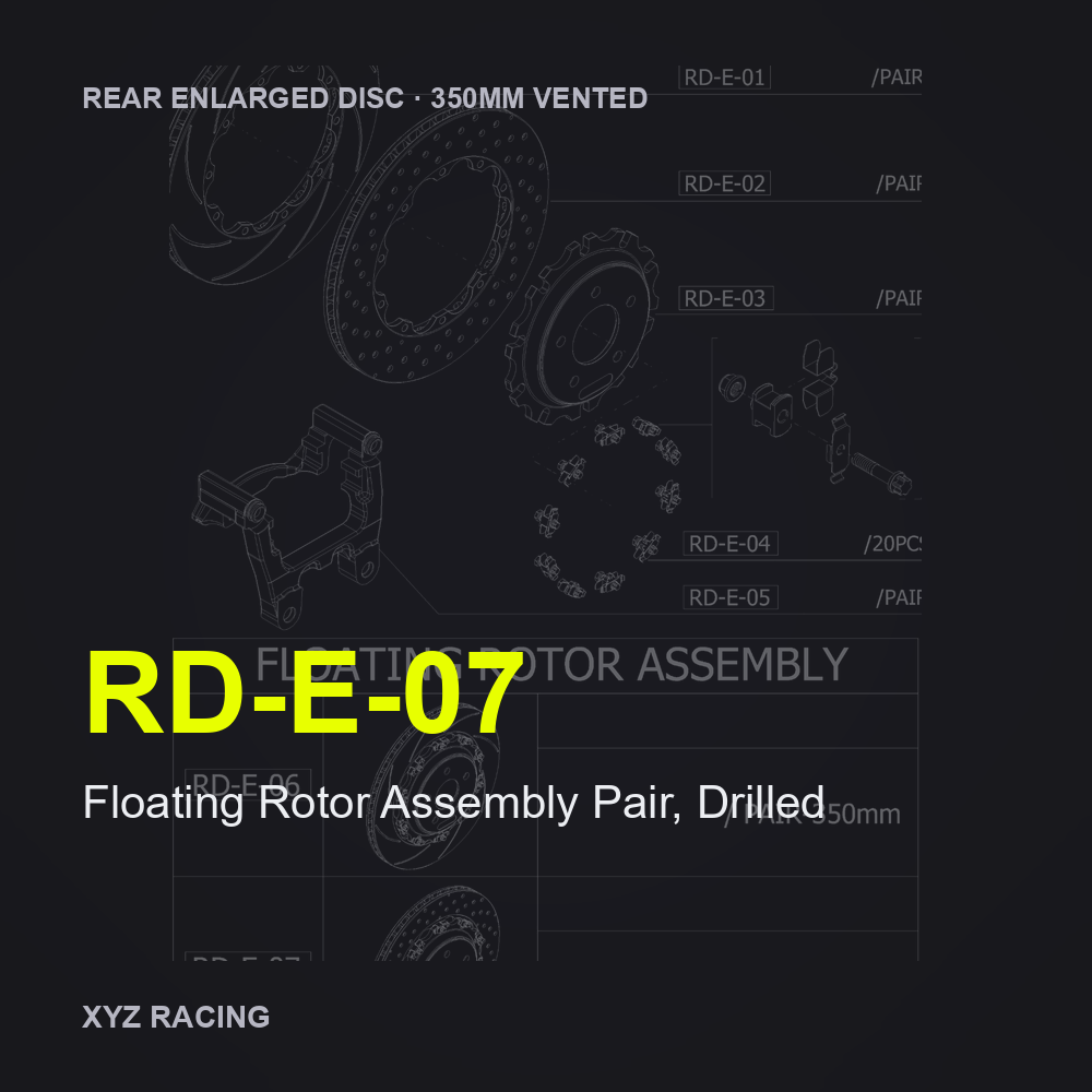 Floating Rotor Assembly Pair, Drilled (RD-E-07) — Rear Enlarged Disc 350mm Vented