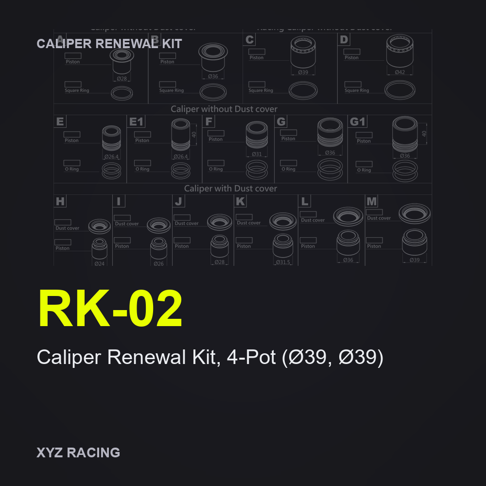 Caliper Renewal Kit, 4-Pot (Ø39, Ø39) (RK-02) — Front 286-304mm two-piece / monoblock