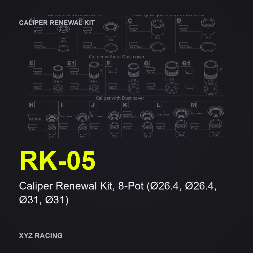 Caliper Renewal Kit, 8-Pot (Ø26.4, Ø26.4, Ø31, Ø31) (RK-05) — Front 330-356mm two-piece / monoblock