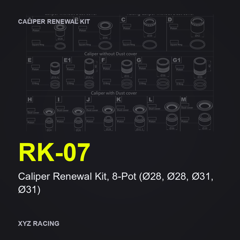 Caliper Renewal Kit, 8-Pot (Ø28, Ø28, Ø31, Ø31) (RK-07) — Front 380-400-421mm