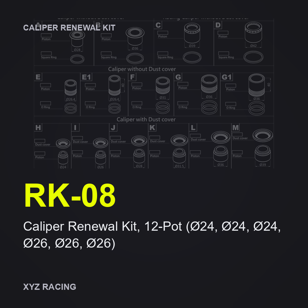 Caliper Renewal Kit, 12-Pot (Ø24, Ø24, Ø24, Ø26, Ø26, Ø26) (RK-08) — Front 444mm