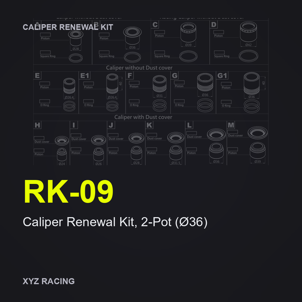 Caliper Renewal Kit, 2-Pot (Ø36) (RK-09) — Rear 286-304mm